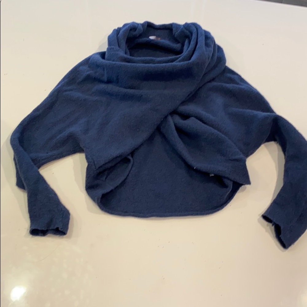 Free People cowl sweater cropped blue
